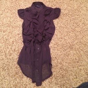 Sheer Purple Frilly Capped Sleeves Button-Up